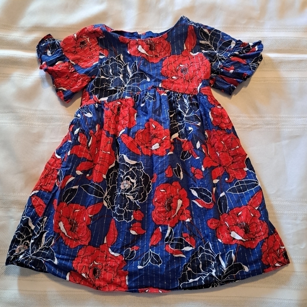 Janie and Jack girls size 4 dress blue & red floral design  2021 vguc